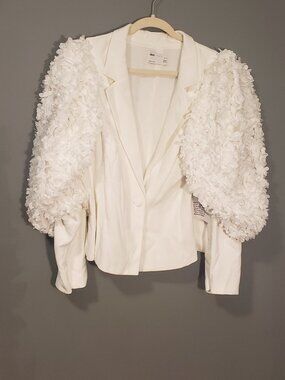 White ASOS Luxe Curve Floral Sleeve Cropped Jacket Blazer (Plus Size)